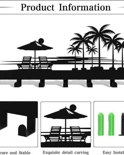 useNumber Bench Key Holder for Wall,Setting Sun and Coconut Trees Key Hooks Wall Mount Whith 7 Hooks,Tropical Style Key Hanger Wall Decor for Front Door,Hallway,Entryway,Office