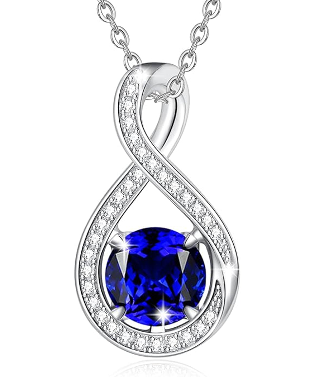 FANCIME Birthstone Necklaces for Women Fine Jewelry Sterling Silver Infinity Pendant Anniversary Birthday Gifts for Her Women Wife Mom Lady Daughter, Chain 16"+2" Extend