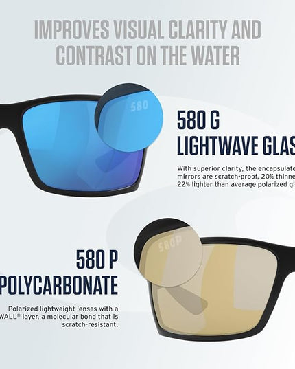 Costa Del Mar Men's Rincon Fishing and Watersports Rectangular Sunglasses