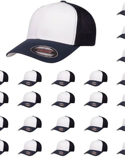 Flexfit 6511 Fitted Mid-Profile Stretchable Mesh Panels Trucker Cap | Bulk Pack Available