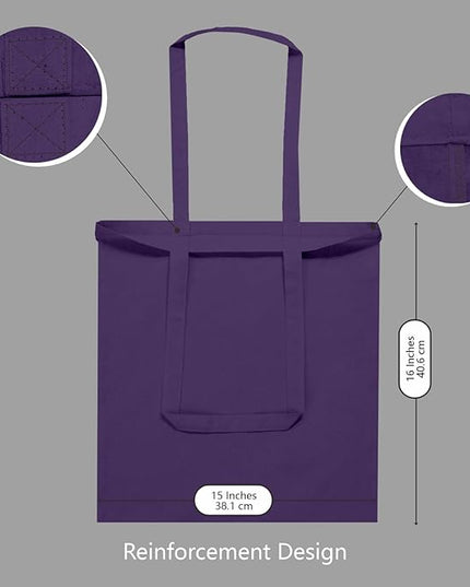 TOPDesign 24-Pack Economical 16"x15" Deep Purple Cotton Tote Bags, Lightweight Medium Reusable Grocery Shopping Cloth Bags, Suitable for DIY, Advertising, Promotion, Gift, Activity