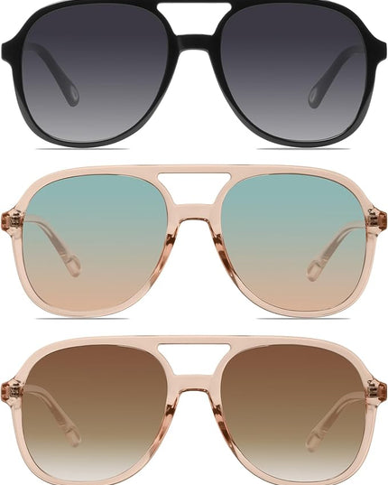 YDAOWKN Retro Square Aviator Sunglasses for Womens Mens Vintage 70s Double Bridge Sun Glasses