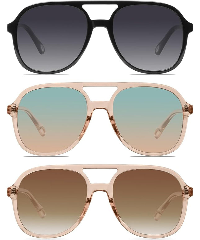 YDAOWKN Retro Square Aviator Sunglasses for Womens Mens Vintage 70s Double Bridge Sun Glasses