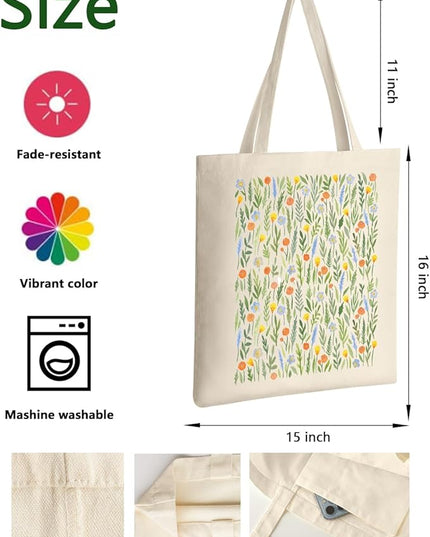 AUSVKAI Canvas Tote Bag for Women, Aesthetic Cute Grocery Grocery Reusable Cotton Gift Bag for Shooping Beach Trendy Gifts