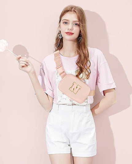 Gitus Gifts for 8 9 10 11 12 Year Old Girls Belt Bag Fanny Pack Crossbody Bags with Initial Letter Patch Cute Stuff Birthday Gifts for Teen Girls Women Personalized Trend Stuff (Coral Pink-N)