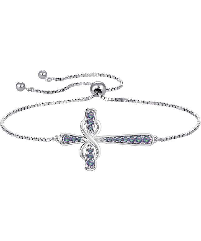 YL Cross Bracelet 925 Sterling Silver Infinity Sideways Link Bracelet Birthstone Jewelry for Women