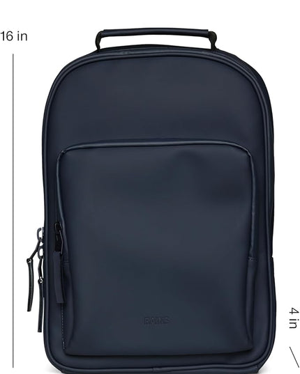 RAINS Book Daypack Regular Navy Laptop Backpack for Men and Women, Waterproof Black Minimalist Commuter Bag with 15”-16"