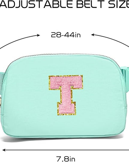 Gitus Belt Bag Fanny Pack Crossbody Bags with Initial Letter Patch Cute Stuff Birthday Gifts for Teenager Girls Trendy Preppy Stuff for Teen Girls Cool Stuff for Teens (Mint Green-T)