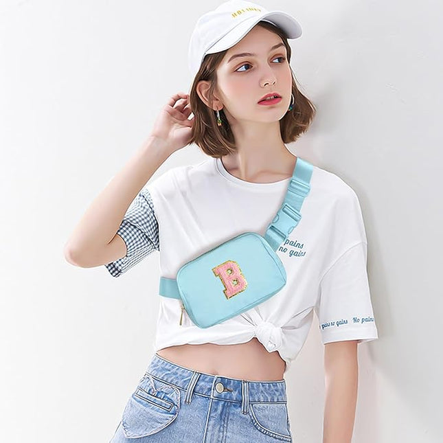 Gitus Gifts for 7 8 9 10 11 Year Old Girls Belt Bag Fanny Pack Crossbody Bags with Initial Letter Patch Birthday Gifts for Daughter Sister Friends Teen girls (Icing Blue-B)