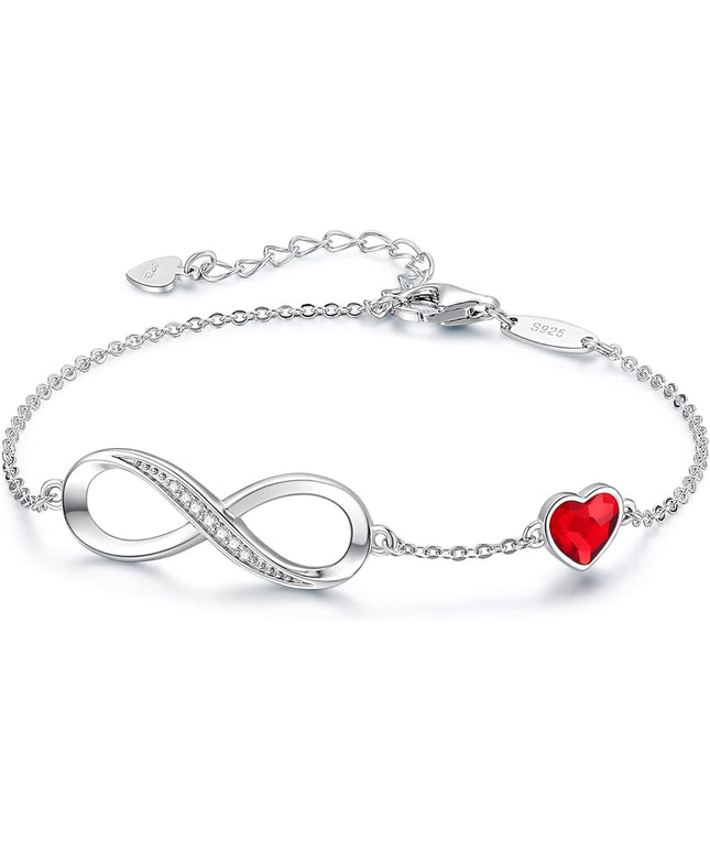 CDE Valentine's Day Gift Infinity Heart Birthstone Charm Link Bracelet for Women 925 Sterling Silver Adjustable Mother's Day Christmas Day Gift Anniversary Birthday Jewelry for Wife Girlfriend Her