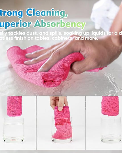 HOMEXCEL Pink Microfiber Cleaning Cloth 12 Pack, 12.5 x 12.5 inch Microfiber Towels for Cars, Ultra Absorbent Car Washing Cloth, Lint Free Streak Free Cleaning Rags for Car, Kitchen, and Window