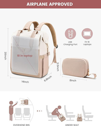LOVEVOOK 18 Inch Laptop Backpack for Women, Large Capacity Travel Backpack with Organizer Bag, Waterproof Carry on Backpack Purse Work Bag with USB Port for College Teacher Nurse, 2PCS