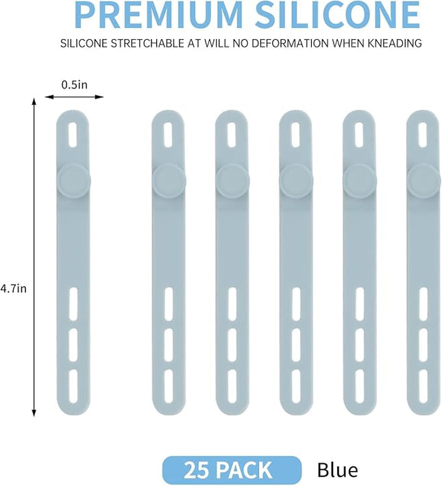 Oligei 25 Pcs Silicone Cable Ties, Cable Ties Reusable, High Elasticity Cord Wraps for Electrical Cords, Cord Organizer for Earphone, Phone Charger(Blue)