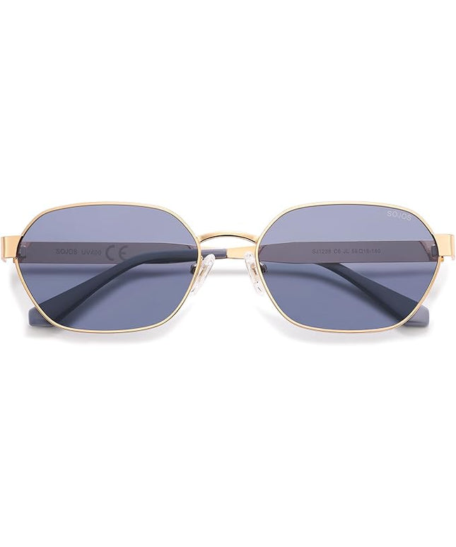 SOJOS Trendy Polarized Hexagon Sunglasses for Women Men, UV400 Retro Rectangle Shades SJ1238