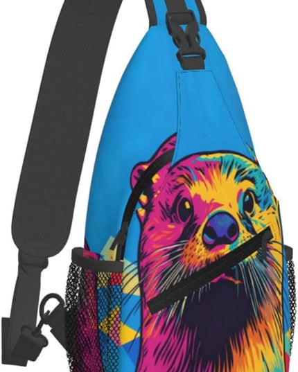 Animal Face Sling Bag Crossbody Bags Chest Bag Backpack for Travel Running and Hiking for Men Women Colorful Otter