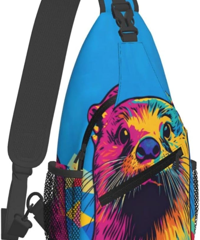 Animal Face Sling Bag Crossbody Bags Chest Bag Backpack for Travel Running and Hiking for Men Women Colorful Otter