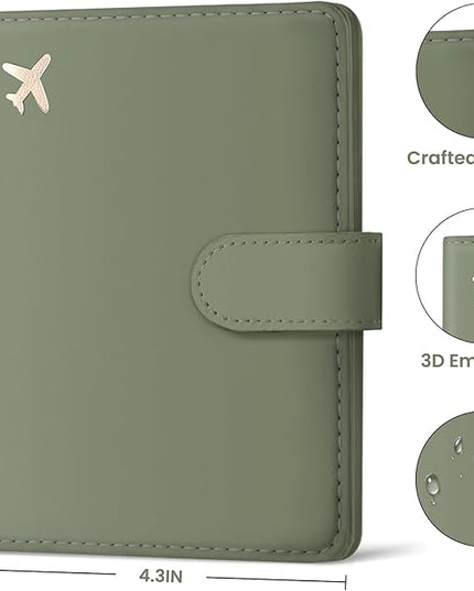 Passport Holder for Travel Essentials, RFID Blocking Leather Cover Wallet with Magnetic Closure, Aesthetic & Cute Passport Book Case for Women and Men - Green