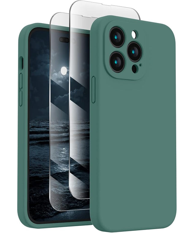FireNova for iPhone 14 Pro Case, Silicone Upgraded [Camera Protection] Phone Case with [2 Screen Protectors], Soft Anti-Scratch Microfiber Lining Inside, 6.1 inch, Midnight Green