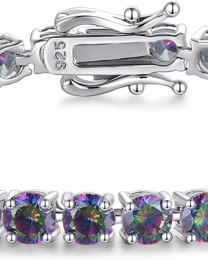 FANCIME Birthstone Bracelet Sterling Silver Gemstone Tennis Bracelets Fine Jewelry Wedding Bridal Prom Birthday Gift for Women Her, Length 7.2 Inch Width 4mm