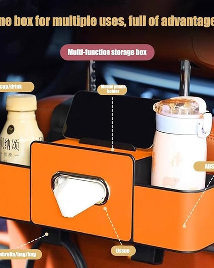 3-in-1 Car Backseat Organizer–Keep Your Ride Clean Organized, Car Organizers and Storage Box Behind Seat, Multifunctional Hanging Cars Organizer and Storage Box with Cup Holder & Tissue Boxs (Orange)