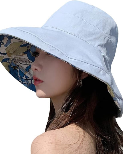 HUAMULAN Women Summer Sun Hat Wide Brim Wired Edge Floral Beach Bucket Hats Reversible Foldable Travel UV Protection Lady Hat