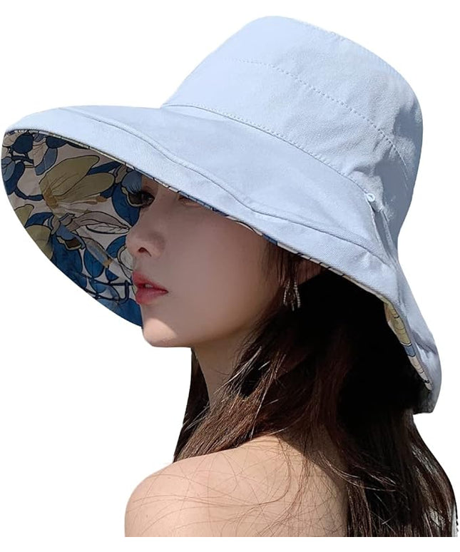 HUAMULAN Women Summer Sun Hat Wide Brim Wired Edge Floral Beach Bucket Hats Reversible Foldable Travel UV Protection Lady Hat