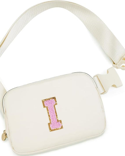 Uygafly Personalized Belt Bag for Women Girls - Fashion Mini Waist Packs with Adjustable Strap - Trendy Travel Fanny Pack Crossbody Bags with Initial Letter - Teen Gifts | Cream,I