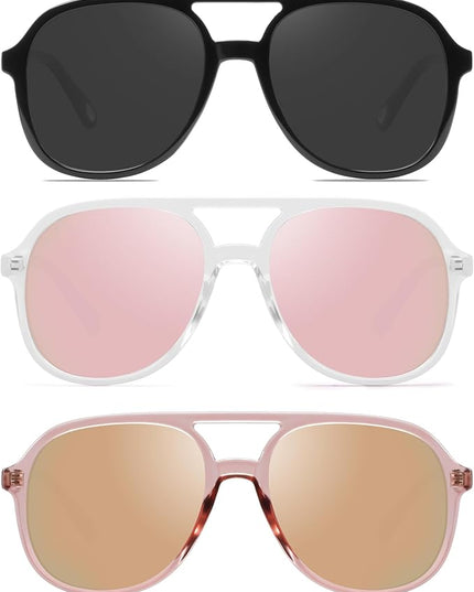 YDAOWKN Retro Square Aviator Sunglasses for Womens Mens Vintage 70s Double Bridge Sun Glasses