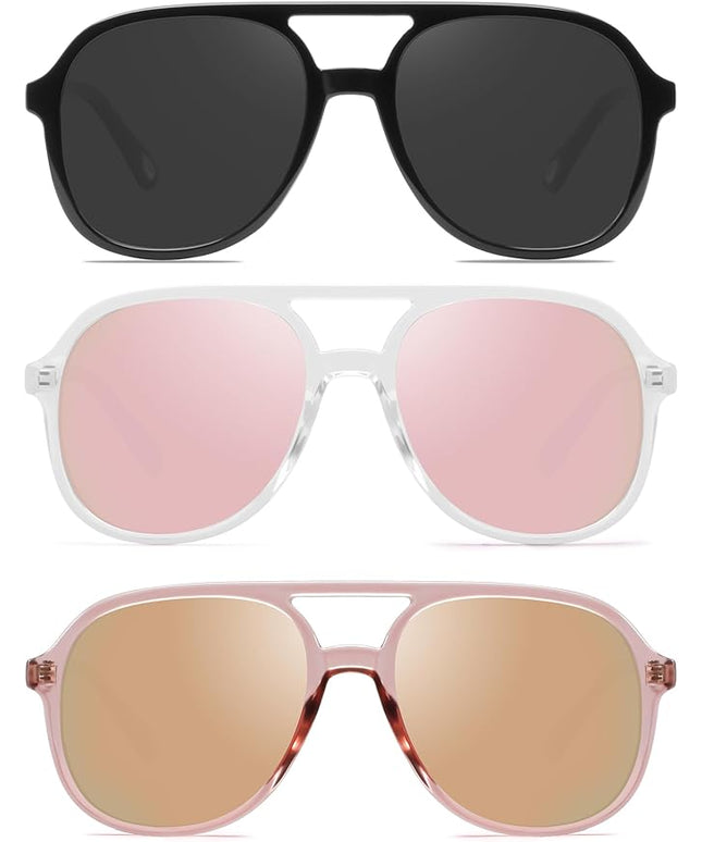 YDAOWKN Retro Square Aviator Sunglasses for Womens Mens Vintage 70s Double Bridge Sun Glasses