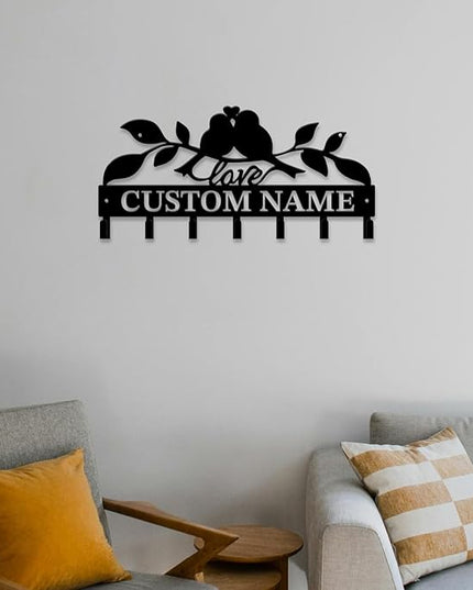 Personalized Custom Name Birds of Trees Wall Key Hooks,Metal Birds of Trees Art Clothes Hooks,Metal Birds of Trees Wall Home Storage Decorative,For Front Door, Hallway, Kitchen, Bedroom(Style E)