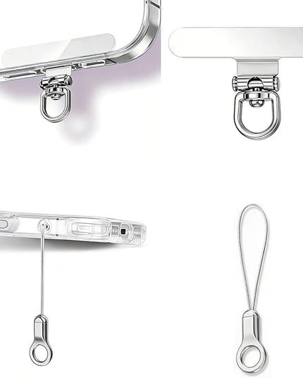 Phone Tether Tab & Cell Phone Charms Split Ring Strap 360° Swivel Clip Ultra Thin Stainless Steel Universal Lanyard Patch Cords DIY String for All Phone Cases Hanging USB Drive Keychain Accessories