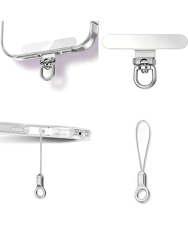 Phone Tether Tab & Cell Phone Charms Split Ring Strap 360° Swivel Clip Ultra Thin Stainless Steel Universal Lanyard Patch Cords DIY String for All Phone Cases Hanging USB Drive Keychain Accessories