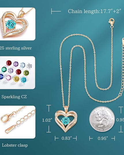 CDE Forever Love Heart Necklaces for Women, Wedding Anniversary, Birthday Mothers Day Christmas Day Gifts for Mom, Mother, Wife, friend, S925 Silver Jewelry with Birthstone Pendant