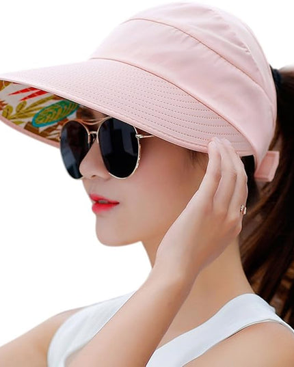 HINDAWI Sun Hats for Women Wide Brim UV Protection Sun Hat Summer Beach Packable Visor