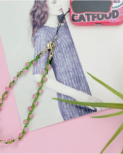 Marble Beaded Phone Wrist Strap, Cellphone Lanyard with Tether Tab, Hands-Free Wristlet Bracelet