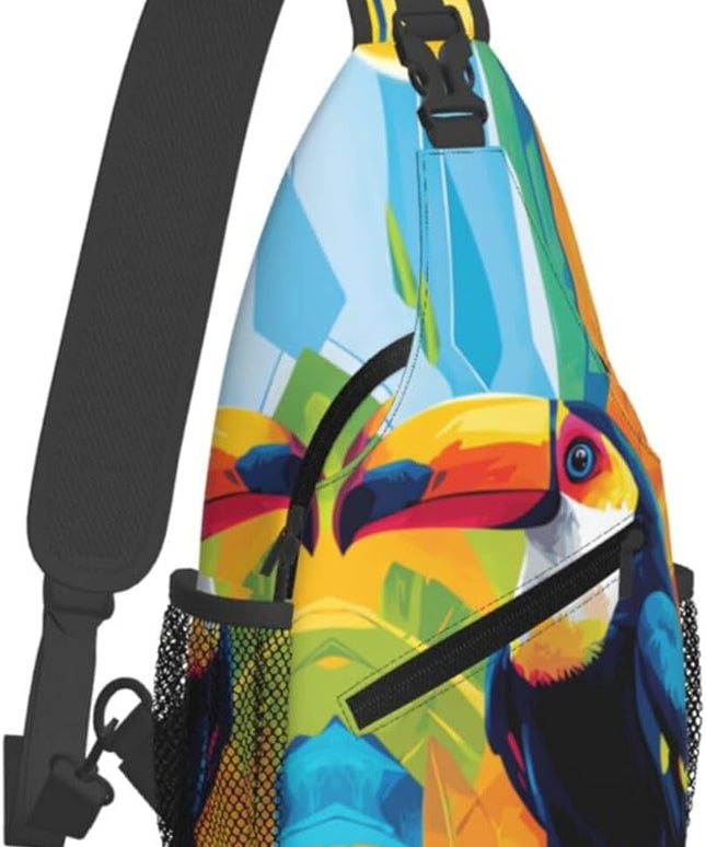 Animal Face Sling Bag Crossbody Bags Chest Bag Backpack for Travel Running and Hiking for Men Women Colorful Parrot 1