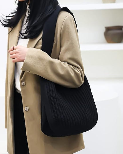 ENBEI Women's Crochet Tote Bag Knit Shoulder bag,Aesthetic Bag,Cute Eco-Friendly Tote for Travel,Daily Use,Gift Box Packaging
