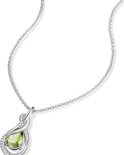 FANCIME TimelessTie Birthstone Necklace for Women White Gold Plated Sterling Silver Ribbon Design Jewelry Knot Pendant Fine Jewelry Gemstone Birthday Graduation Anniversary Christmas Gifts for Women Wife Mother Her