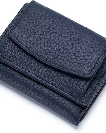 Mudono Small Wallet for Women Genuine Leather RFID Blocking Card Holder Minimalist Tri-fold Cash Wallet with Snap Coin Pouch