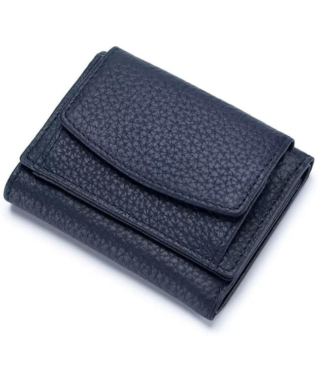 Mudono Small Wallet for Women Genuine Leather RFID Blocking Card Holder Minimalist Tri-fold Cash Wallet with Snap Coin Pouch