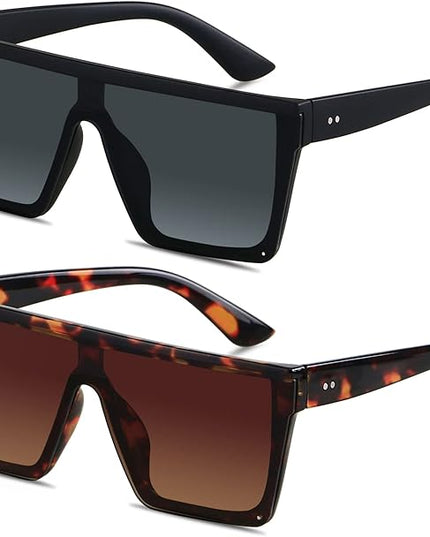 LYZOIT Square Oversized Sunglasses for Women Men Big Flat Top Fashion Shield Large UV Protection Rimless Shades