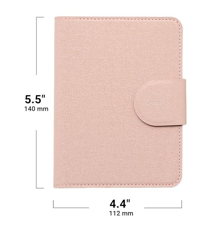LHiDS Leatherette Passport Holder with RFID Protection, Premium PU Leather, Snap Button Closure, Travel Passport Wallet Cover for Passport, Boarding Passes, Business Cards, Cash (Rose Pink)