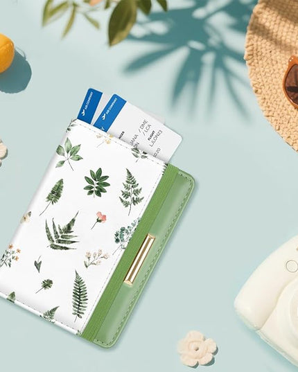 Passport Holder Cover Travel RFID Blocking Passport Cover Rose Gold Cute Flowers Passport Wallet with Elastic Band for Women