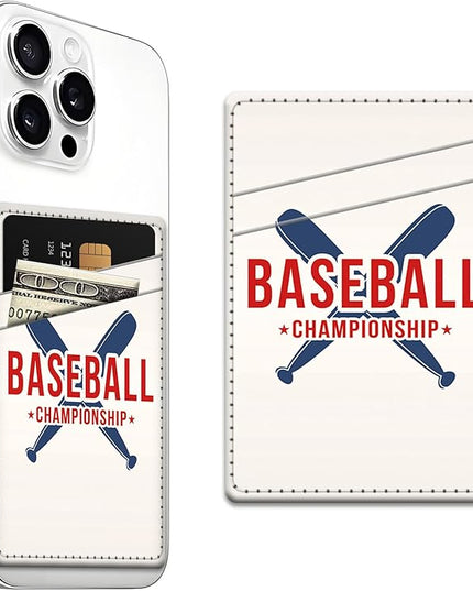Phone Card Holder, Dual Pocket Leather Wallet Adhesive Stick On, Cute Credit Card Holder for Smartphones Case Compatible with Most Phone（Baseball bat）