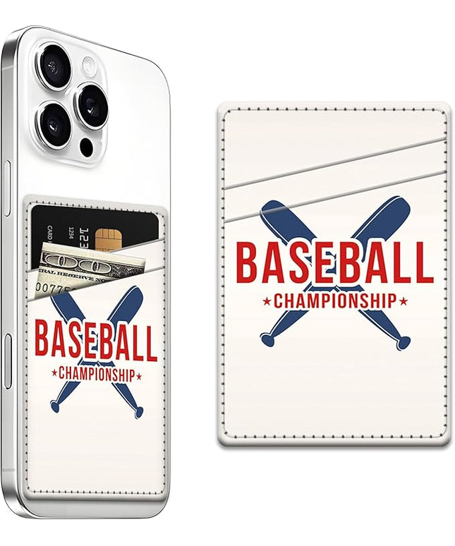 Phone Card Holder, Dual Pocket Leather Wallet Adhesive Stick On, Cute Credit Card Holder for Smartphones Case Compatible with Most Phone（Baseball bat）