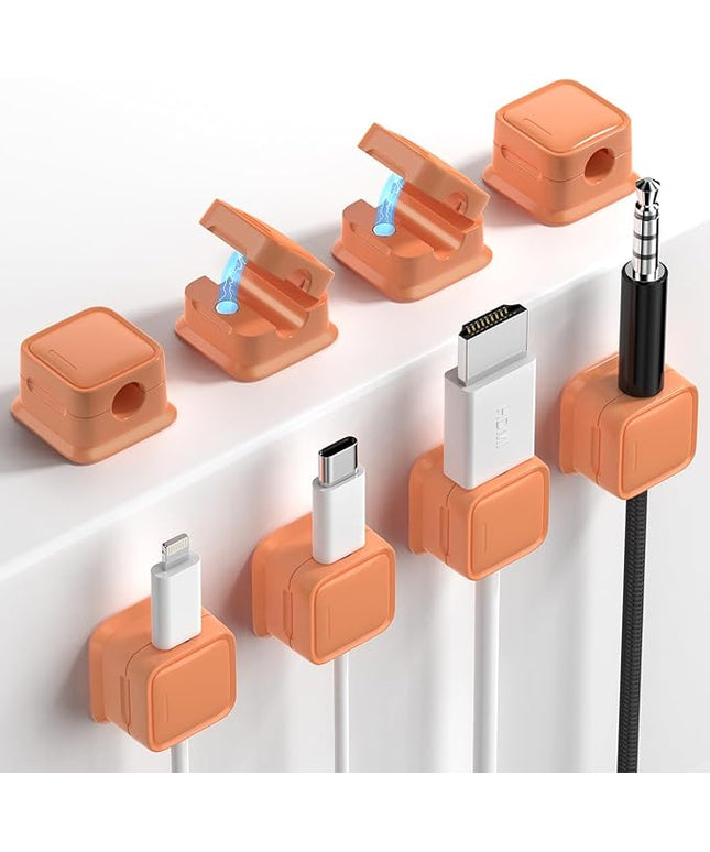 8 Pack Magnetic Cord Organizer, Easy Secure Adhesive Cable Management, Wire Holder Keeper, Hide Or Organize Phone USB Charger Cable, Orange