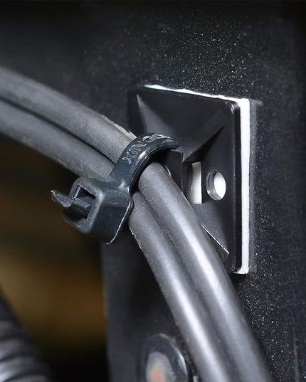200pcs 3/4" Back-Glue Self Adhesive Black Strong Cable Zip Tie Mounts with 8" Ties, Screws, UV Protection Outdoor Sticky Wire Fasteners Cable Clips Management Anchors Organizer Holders Squares