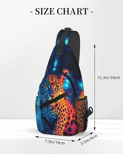 Animal Face Sling Bag Crossbody Bags Chest Bag Backpack for Travel Running and Hiking for Men Women Colorful Leopard