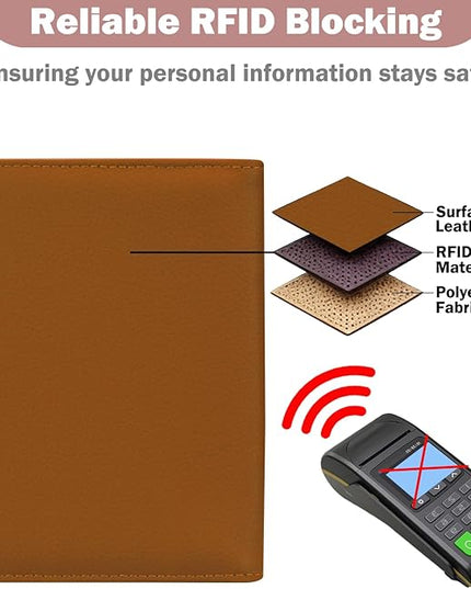 HOTCOOL Passport Holder Travel Essentials Airplane & Cruise Essentials Ship Leather Wallet Cover Case RFID Blocking Women & Men Vacation Travel Accessories Gifts Deals, Litchi - Brown