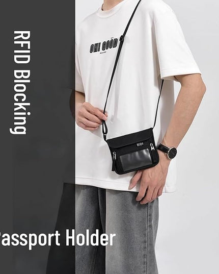 Passport Holder for Travel Pouch Neck Wallet for Traveling Women Men with RFID Blocking Waterproof and Slim Neck Pouch Adjustable Neck Strap (Black(Red zipper))